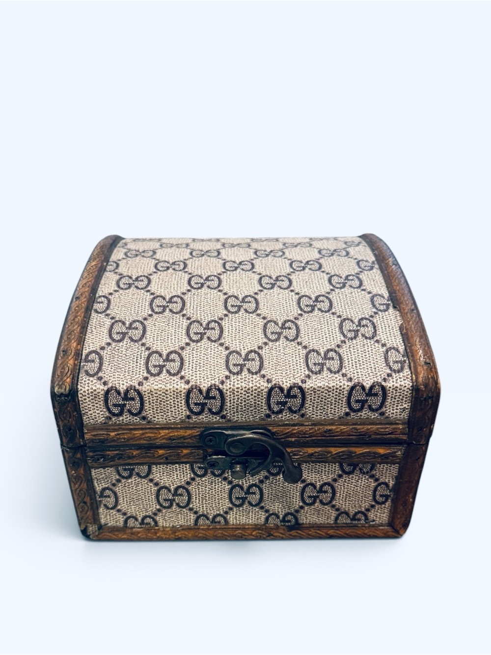 Vintage Gucci Monogram GG Supreme Vanity Jewelry Box Wooden Treasure Trinket